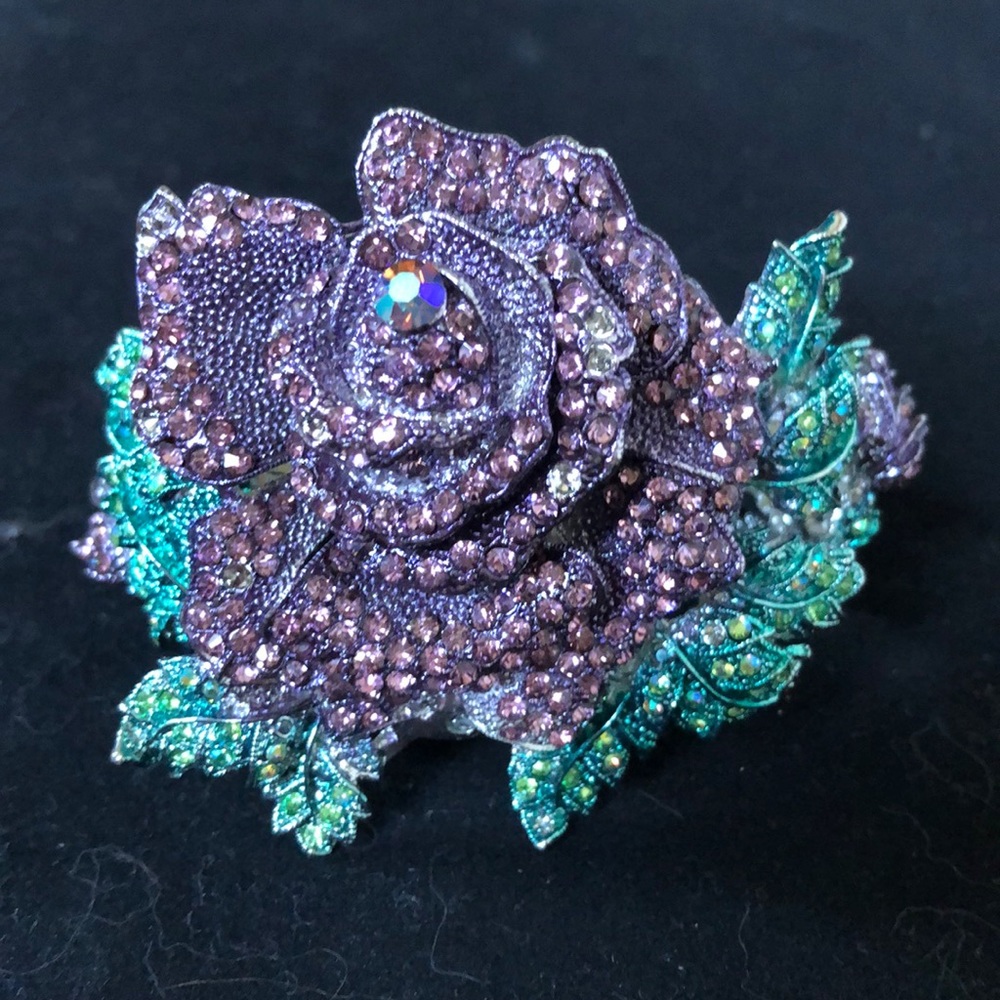 Purple rhinestone rose corsage bracelet
